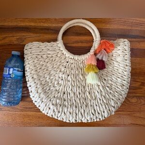 L'OCCITANE Natural Straw Tote with Multicolor Tassels